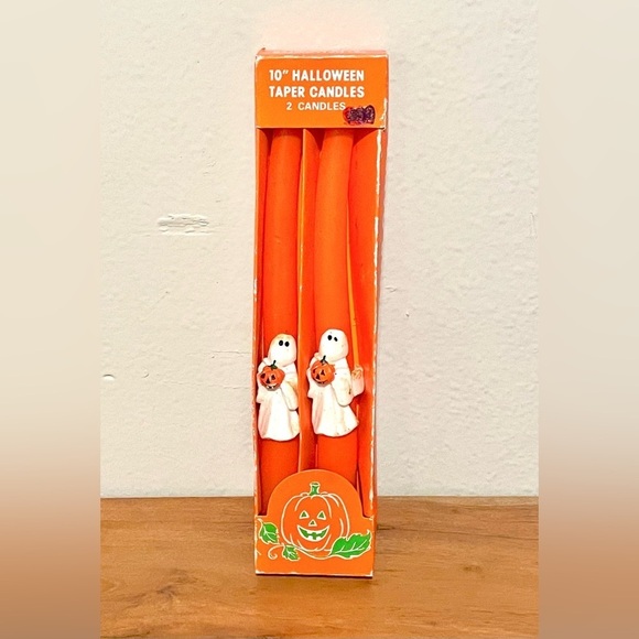 Other - Halloween 10" Candles Curved Candlesticks Ghosts Orange White